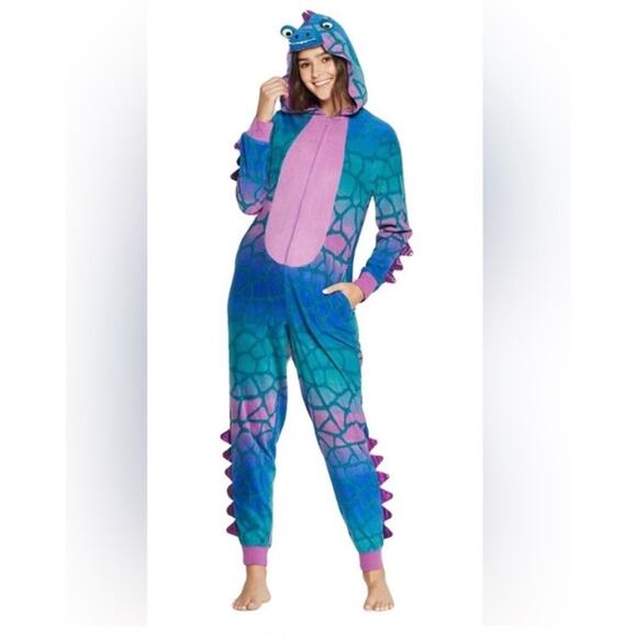 Dinosaur Pajamas One Piece Unisex Mens Womens Size S Adult Loungewear Long Johns - Picture 1 of 5